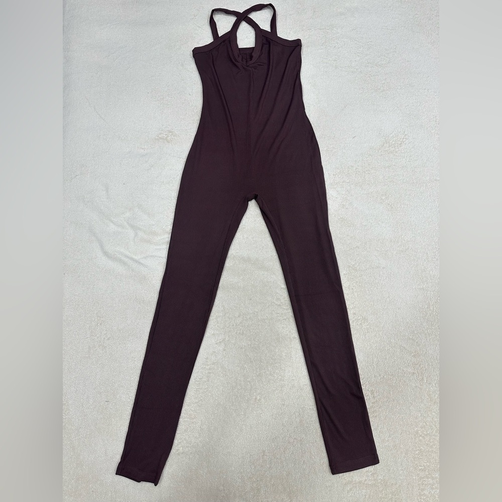Women Sexy Sleeveless Romper Bodycon V Neck One Piece Shapewear Athletic Brown L